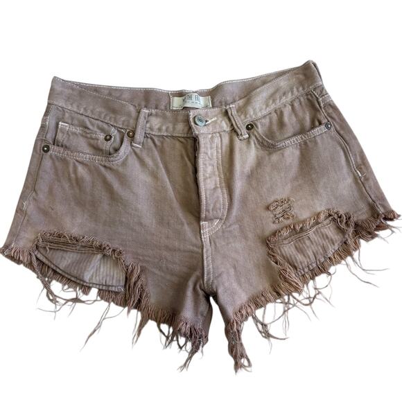 Free People We The Free Distressed Denim Shorts 26 Grunge Indie Raw Hem Brown - Picture 2 of 7